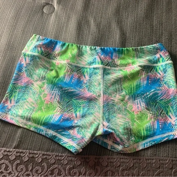 FLEO Iridescent Tropical Hawaiian Palm Tree Print Shorts Pink Green Blue Large - Picture 3 of 9